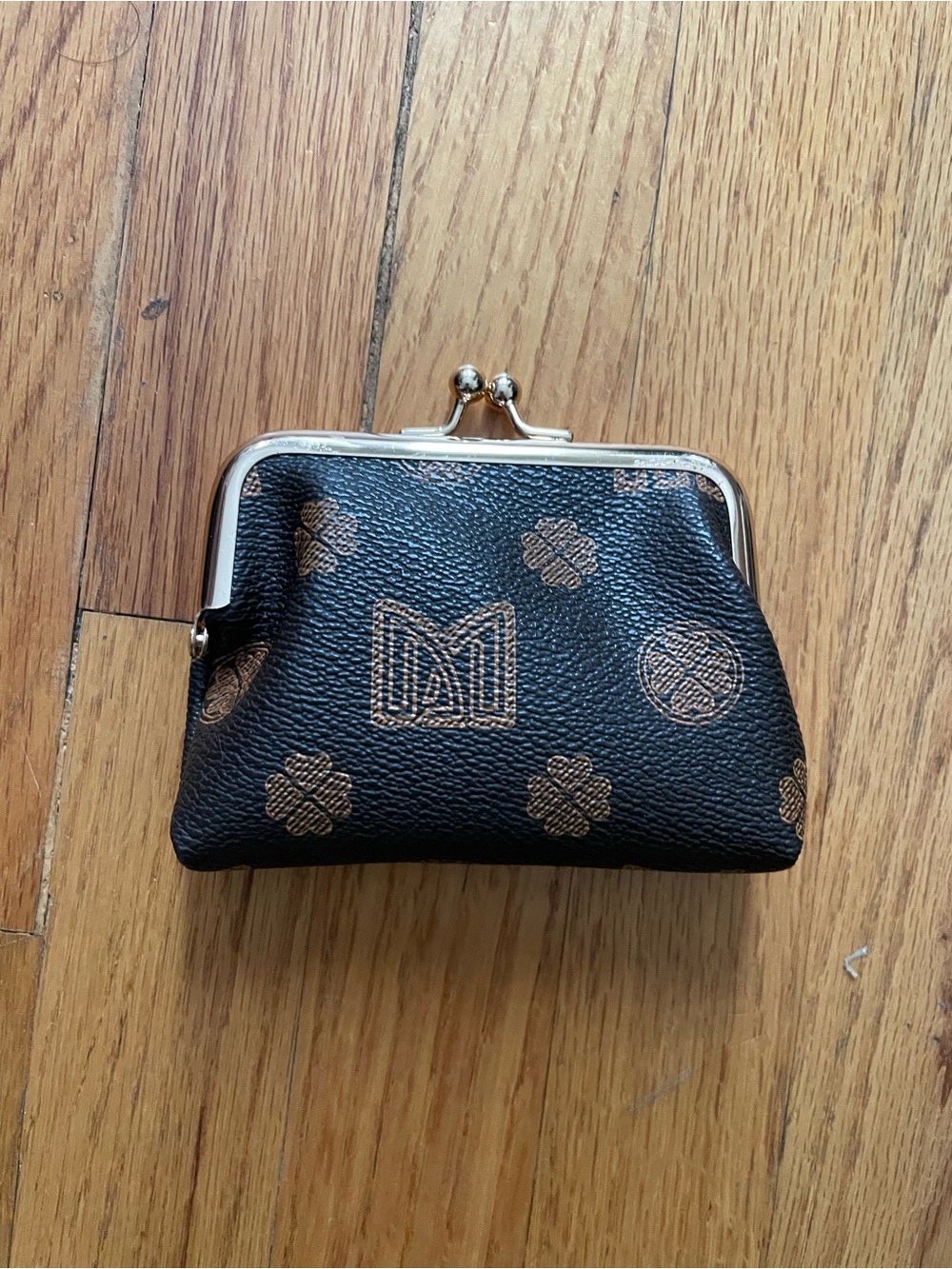 Black Coin Purse with Bronze Motif - Compact Women's Wallet
